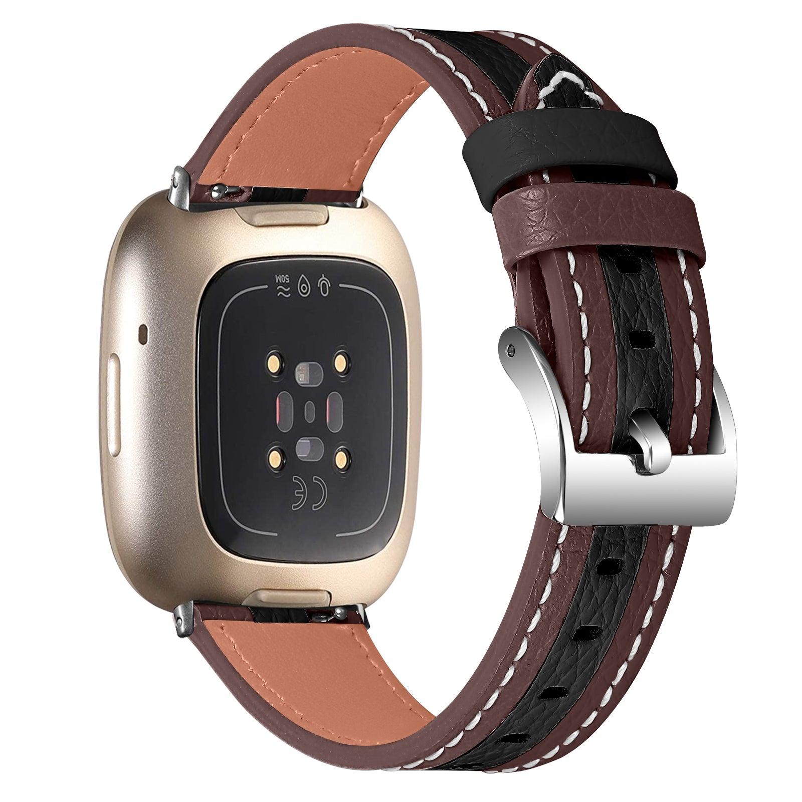 For Fitbit Versa 3 Sense Splicing Design Wrist Strap Top Layer Cowhide Leather Replacement Watch Band For Fitbit Versa 3 Sense Splicing Design Wrist Strap Top Layer Cowhide Leather Replacement Watch Band